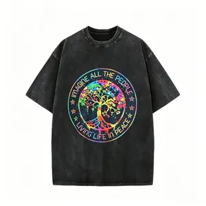 2026 New Limited Edition Menswear Casual Short-Sleeve Top - Hippie Tie-Dye T-Shirt with "All The People Imagine Living Life in Peace" Print, Unisex Design, Pure Fabric