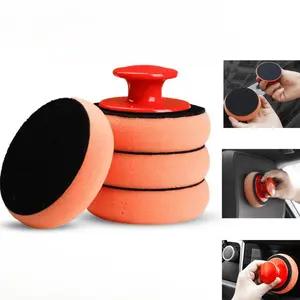 5pcs Car Waxing and Polishing Sponge Set with Polyurethane Pads and Handle - Manual Car Care Wax Applicator Kit for Cleaning and Maintenance