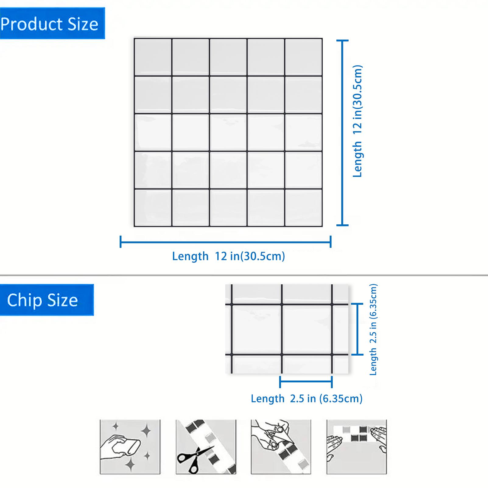 DEWOO Peel-and-Stick Wall Tiles — Grid Texture; White Tiles with Black Grout; Waterproof, Stain-Resistant, Scratch-Resistant, and Durable，Stick on Backsplash for Kitchenand Bathroom