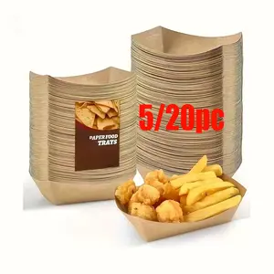 5/20pc disposable kraft paper food tray is leak-proof and impermeable, a new choice for take-away merchants. Suitable for French fries, hot dogs, barbecues, popcorn, Valentine's Day, New Year's Day, Christmas, Graduation
