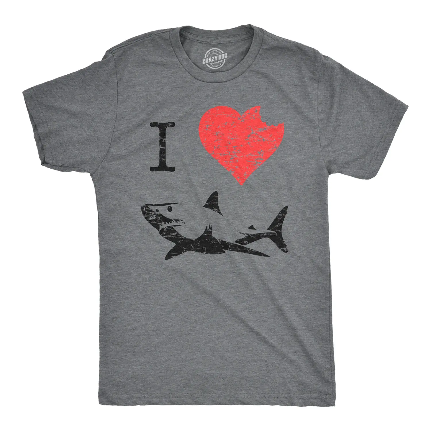 I Love Sharks T Shirt Daddy Shark Funny Graphic Tee Gift for Dad Vintage Tee Mens Funny T Shirts Cool Vintage Fashion T-Shirt Gift Classic Menswear Shark Apparel for Men Novelty Tees for Guys Dark Grey