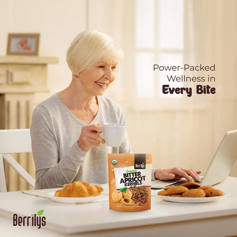 Berrilys Organic Bitter Apricot Kernels USDA Certified USDA Organic Free From Additives Sourced From Farmers Nutrient Dense Healthy Ingredient