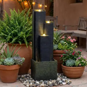Modern Outdoor Water Fountain with LED Lights 3 Tier Cascading Outdoor Fountains and Waterfalls for Patio Balcony or Garden Decor 23.62 Inch Water Fountain Outdoor Clearance