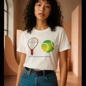 Racket & Ball T-Shirt By ALNBRANDS Cotton Tshirt Streetwear Casual Crewneck Shortsleeve Fabric Top  Fabric