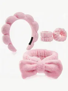 Women Hairband Set, Cute Cartoon Bowknot Spa Headbands & Wristbands, Suitable for Face Washing, Mask Application, Makeup, Skincare, Gift for Women & Girls