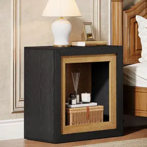TRIBEWOOD Modern End Table with Frame-Inspired Design,23.62" Wood Nightstand with Frame-Inspired Design,Rustic Wood Cube Rectangle Side Table with Large Storage Shelf,Industrial Sofa Couch Tables Accent for Living Room,Entrance
