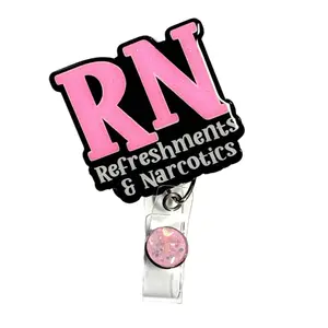 RN Badge Reel, Retractable Swivel Alligator Clip, 2”, Nurse, Funny