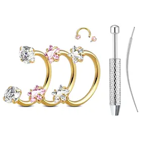 Trendy Summer 20G (0.8mm)/18G(1.0mm) 8mm Horseshoe Nose Hoop Internally Threaded Gems Nose Ring with Free Ball Holder Surgical Steel Silver Gold Horseshoe Earring Hoops Labret Lip Piercing Jewelry Small Septum Rings