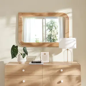 Corsica Curved Rectangle Rattan Wall Mirror in Natural
