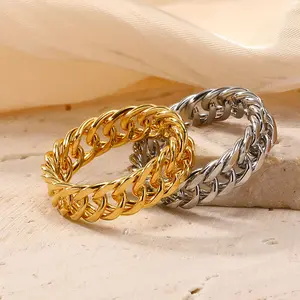 Fashionable couple rings, personalized Cuban chain stackable rings, size 7/8, jewelry suitable for men and women