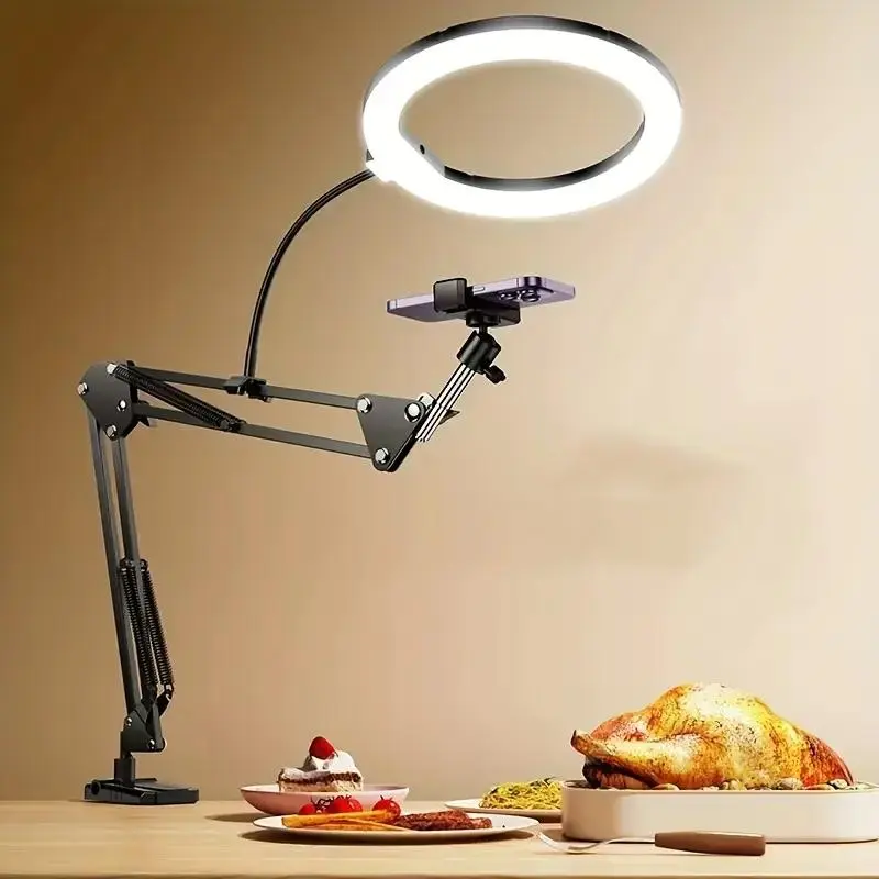 LED Adjustable Camera Ring Light, Cell Phone Light, Live Streaming Light, USB Powered Dimmable Photography Studio Light, Three Color Temperature Settings, Portable, Flexible Phone Holder for Streaming, Vlog Shooting, Compact Design for Home Office Decor