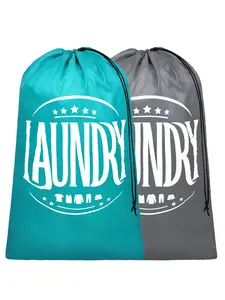 Letter Pattern Drawstring Travel Laundry Bag, Large Dirty Clothes Organizer, Washable Dirty Clothes Storage Bag for Travel Camp and Cruise Ship, Wash Bags