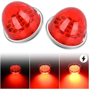 Nilight Watermelon Light 17 LED Triple Function 2PCS Red Lens Stainless Steel Bezel Marker Clearance Strobe Brake Lights 4 Plug IP68 Waterproof for Trailer Truck Pickup Camper RV ATV UTV Boat