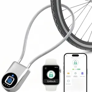 Bestkid Fingerprint Padlock 15 Waterproof Keyless Smart Cable Lock with Bluetooth APP Control Heavy Duty Anti Theft for Bike Outdoor Fridge Gate Fence Silver