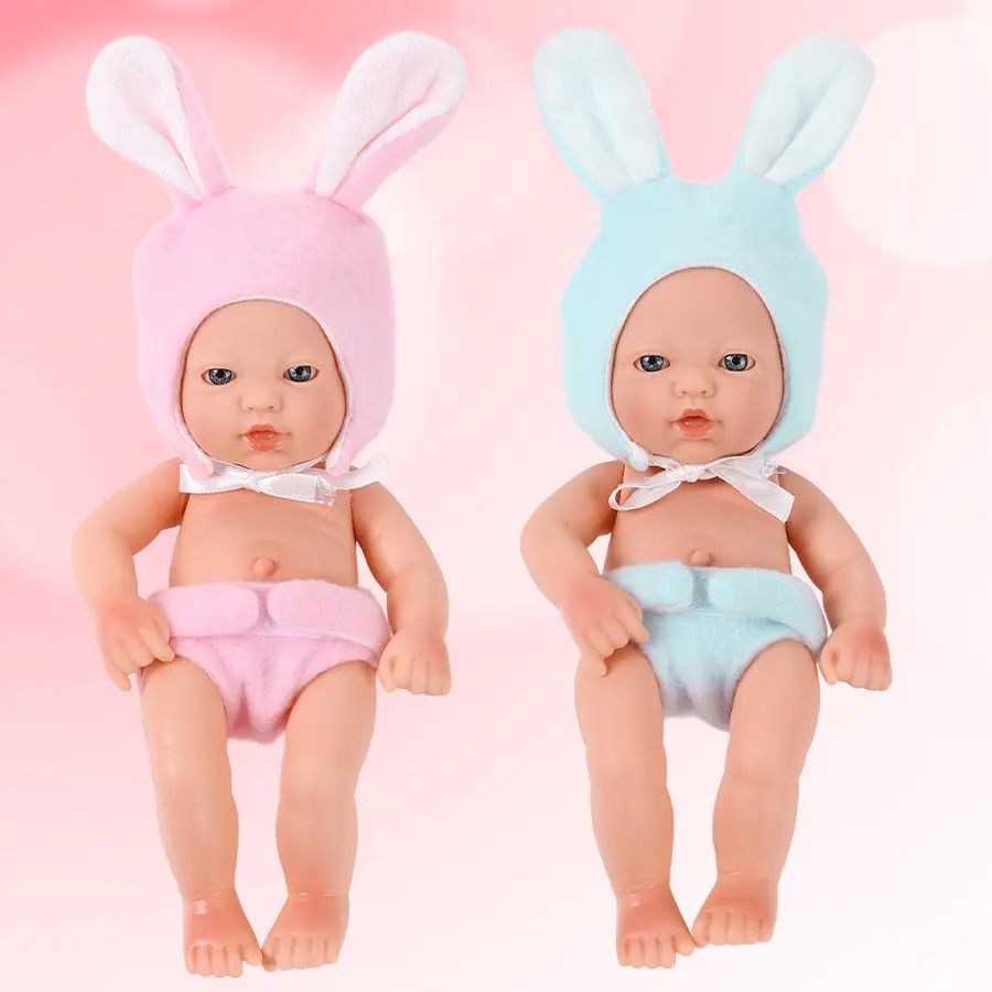 DEARBEI 2 7-inch baby doll sets, dress up game, simulation doll, including pink rabbit ear doll, blue rabbit ear doll, children's toys, Christmas gift, birthday gift, Valentine's Day gift