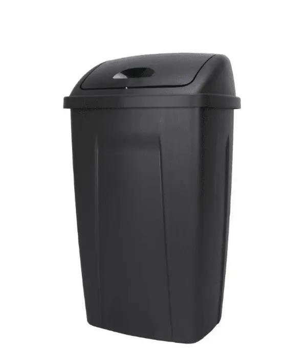 Large 13 Gallon Kitchen Trash Can Plastic with Swinging Lid Black Durable Bin for Home Use