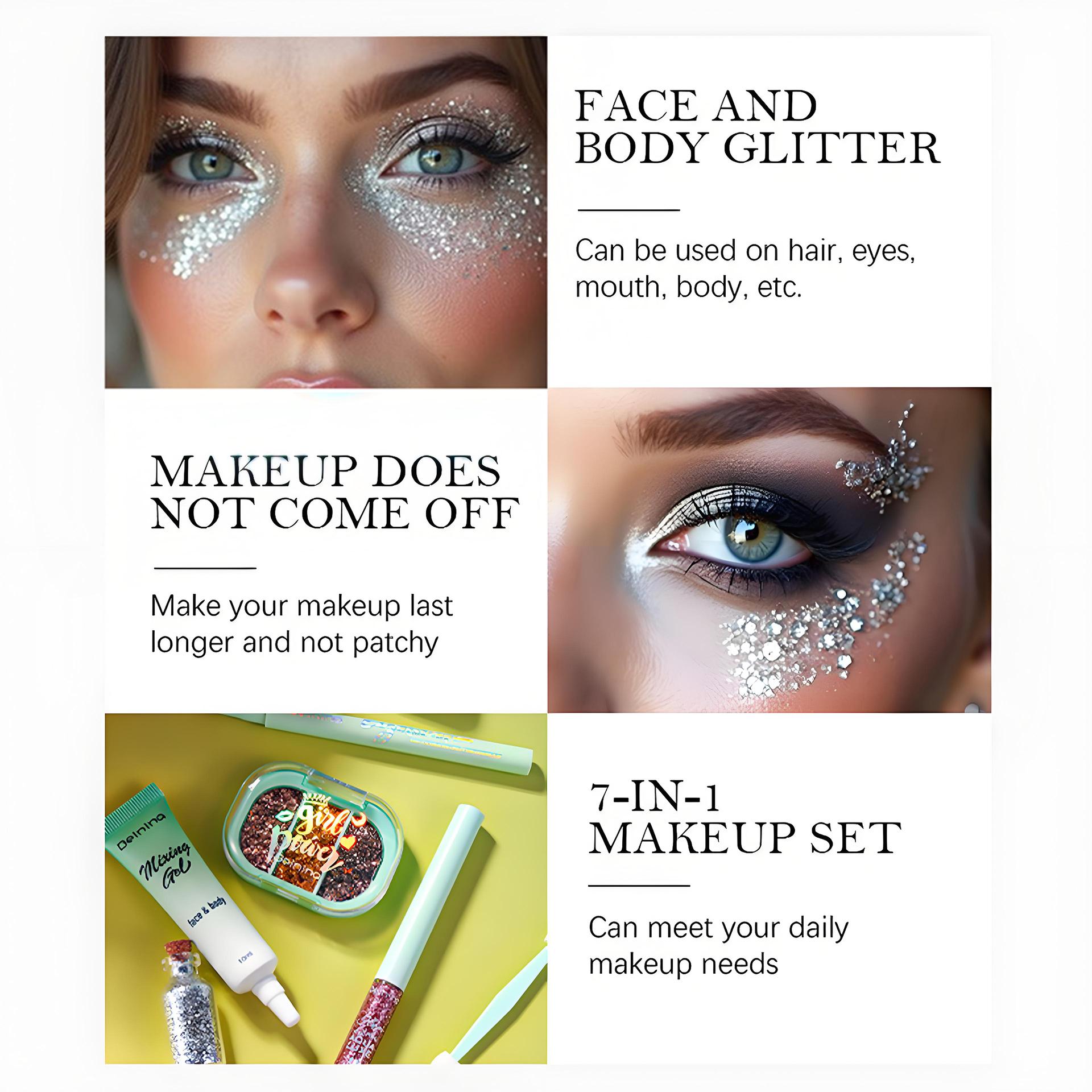 Glitter Liquid Eyeliner & Eyeshadow Set – Waterproof, Smudge-Proof & Vibrant – Perfect for Summer Music Festivals, Rave Parties, Halloween Looks, Holiday Glam & New Year's Eve – Cute Drink-Shaped Container – Long-Lasting, High-Shine Eye Makeup