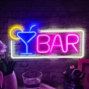Bar Neon Sign For Home Bar Wall Decoration, LED Cocktail Neon Light For Man Cave Night Club Bistro Pub Party, 16.5*8.7IN USB Powered Bar Sign With Brightness Adjustable Switch, Gifts For Boys Girls Birthday Christmas(PINK)