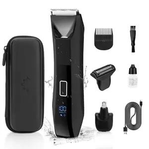 Body Trimmer for Men, Groin & Body Hair Trimmer, Ball Foil Shaver, Nose Hair Clippers, 3 in 1 Men's Waterproof Wet/Dry Groomer with Travel Case &Travel Lock, LED Display, Black