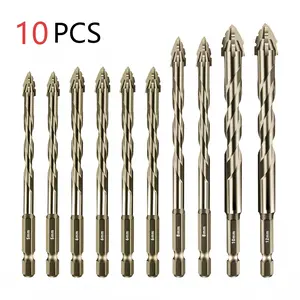 10-Piece Four-Flute Off-Center Drill Bit Set, Drill Bits Set, Sizes 5-12mm, Durable and Efficient for Concrete, Tile, Glass, Metal, Brick, Plastic, Wood