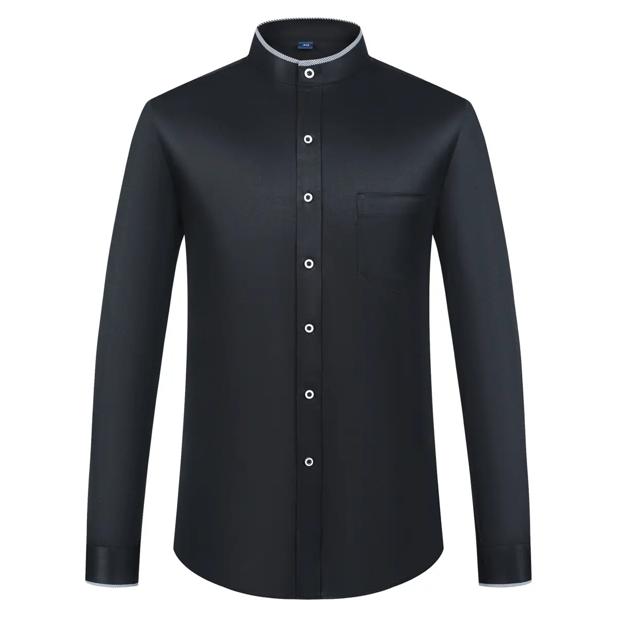 Men's Contrast Binding Banded Collar Dress Shirts with Pocket Long Sleeve Chinese-style Mandarin Collar Versatile Shirt Solid Shirt For Business Activities - TikTok Shop Men's Contrast Binding Banded Collar Dress Shirts with Pocket Long Sleeve Chinese-style Mandarin Collar Versatile Shirt Solid Shirt For Business Activities - TikTok Shop