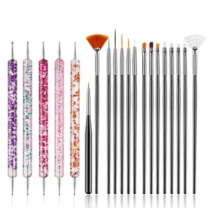 Double-ended Nail Art Dotting Pen Set, 15pcs Nail Art Brush & 5 Counts Nail Dotting Pen, Professional Manicure Tool, DIY Manicure for Home & Salon Use