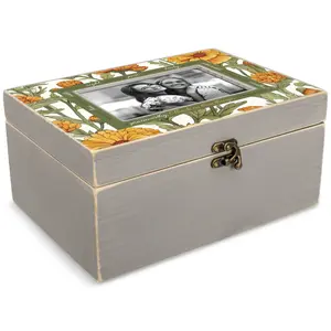 360 Stand MDF Rectangular Photo Jewelry Box - Glass, Botanical Border, Hinged Lid, "Whatever Is True" Design, Home Decor Organiser