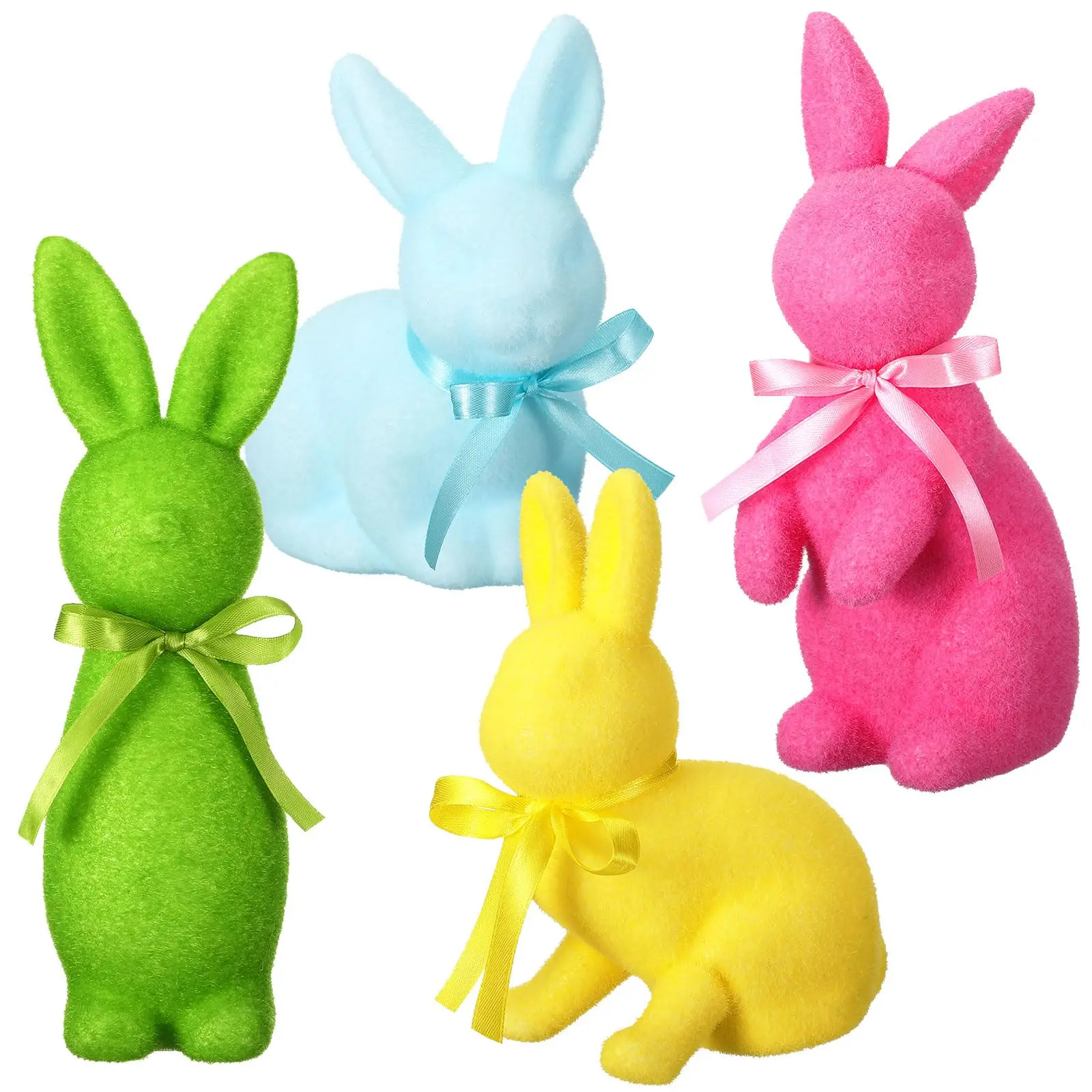 4 Pcs Solid Color Flocked Easter Bunny