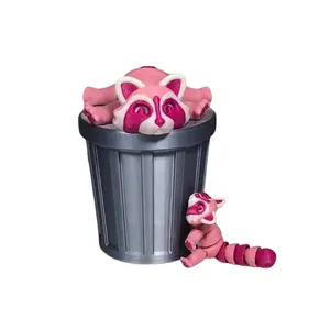 Articulated Mother and Child Racoons with Trashcan, 3D Printed Raspberry Milk Racoons Trash Panda Stress Relief Racoon Toys