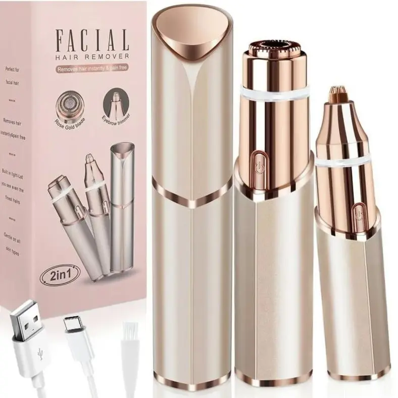 Women's 2 In 1 Eyebrow Facial Trimmer - Mini Personal ABS Device, Cordless Portable Rechargeable Electric Shaver, Comfortable Hair Remover for Lips, Body
