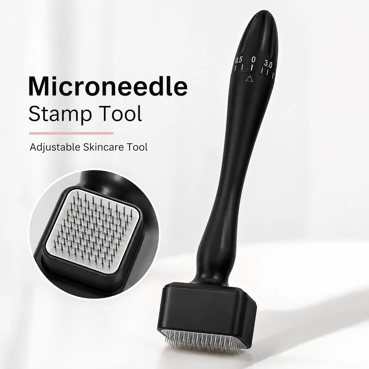 Stainless Steel Microneedle Stamp Tool - Adjustable Derma Stamp for At-Home Skincare, Precision-Designed Facial Beauty Tool for Serum Application, All Skin Types, Customized Care on Face & Scalp, 0-2.5Mm, Sanitize First, Handheld Tool, Single Box