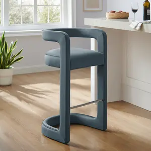 Winslow Performance Velvet Bar Stool in Cadet Blue