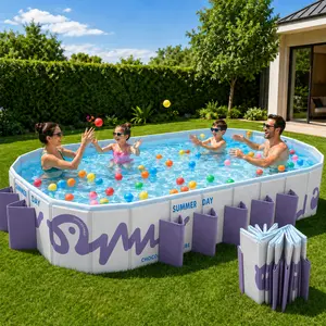 Mandla 10ft Foldable Garden Tub, Non-Inflatable Above Ground Swimming Pool, Rectangular Outdoor Backyard Pool for Family Summer