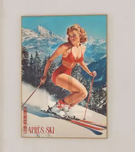 Retro Après Ski Wall Art, Magazine Cover Print, Trendy Poster, Girl Swimsuit Skiing Vintage Bar Cart Art, Winter Wall Art Instant Download
