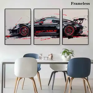 3pcs Trendy Supercar Graffiti Wall Art, High-definition Canvas Printed Posters, Home, Living Room, Room Decoration Frameless Home Mural