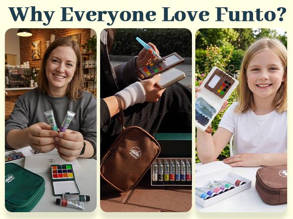 Funto Mini Watercolor Travel Set, 12-Color Refillable Travel Art Kit, All-in-One Mini Paint Supplies with Bag, Art Craft for All, Portable Water Color Paint for Beginners, lovers and Artists