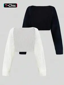 2026 New Model Women's Textured Raglan Sleeve Shrug Set, Casual Fitted Long Sleeve Knitwear Tops for Spring & Fall, Ladies Knit Clothes Womenswear Knitting Style for Daily Wear