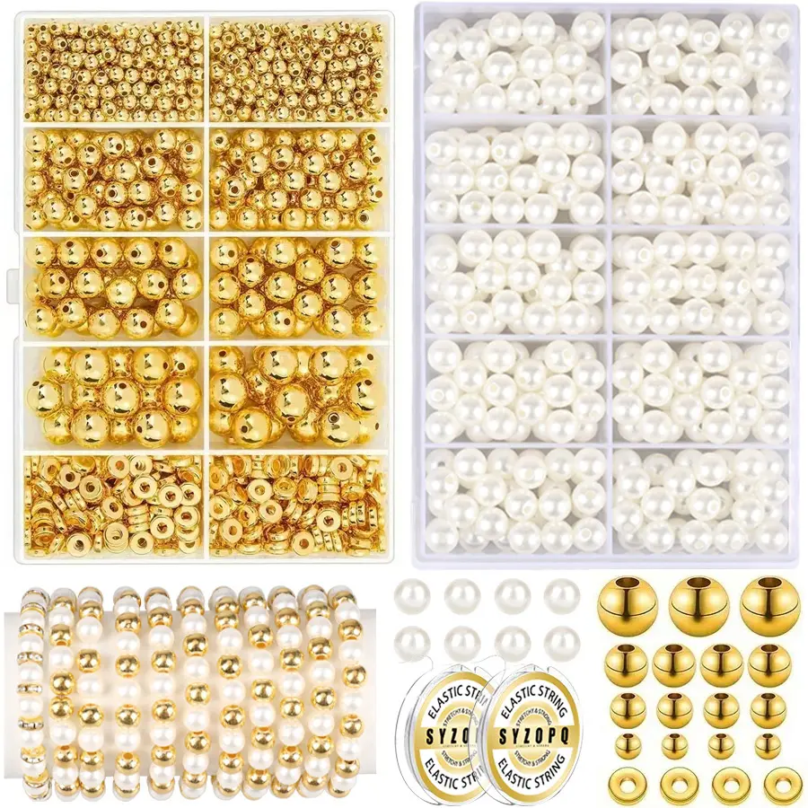 900pcs-1400pcs Pearl + Spacer Beads Combo, Bead Assortment, Bead Set, DIY Jewelry Accessories, Perfect for Bracelets, Earrings, Necklaces, Ideal Gift for Friends
