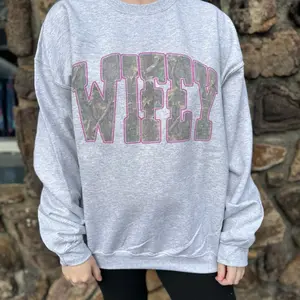 Wifey Pink Camo Oversized Print Crewneck Sweatshirt