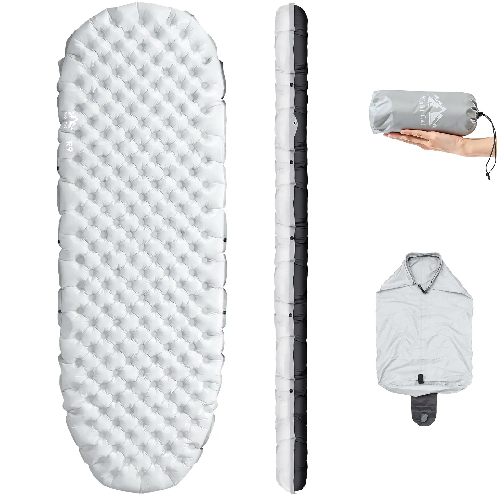 Night Cat Camping Sleeping Pad: 9 R-Value 14-77℉ Insulated 4" Thick Inflatable Backpacking Sleeping Pad with Pump Sack Lightweight for 4 Season
