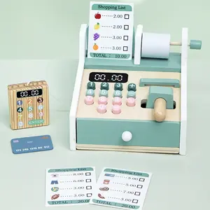 Wooden Simulation Toy Cash Register Role Play Store Game Family Interactive Game Set, Kids Pretend Play, Educational Toys