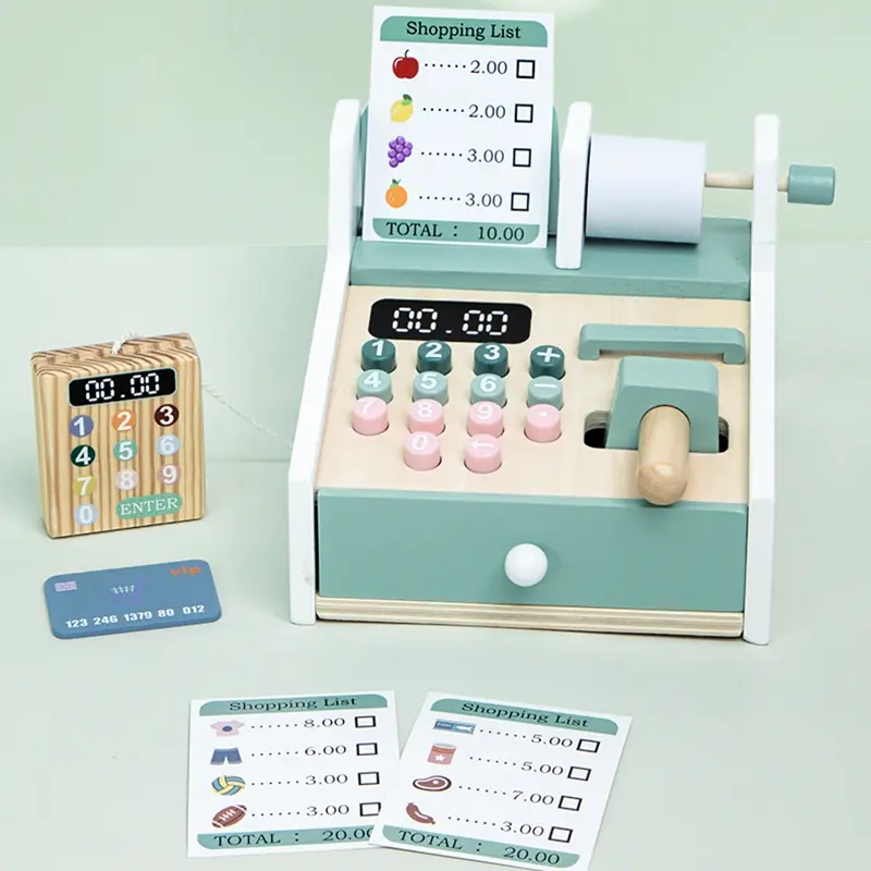 Wooden Simulation Toy Cash Register Role Play Store Game Family ...