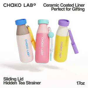 CHAKO LAB MILK BOTTLE Insulated Stainless Steel Water Bottle with Two Strap | BPA-Free Leak Proof  | 17oz Bottle with Spout Lid & Straw