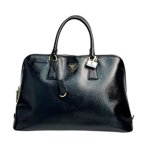 Pre-owned PRADA Galleria Briefcase Black Saffiano Calfskin Gold Hardware | Authentic Luxury 15.0" L × 11.0" H × 5.5" D