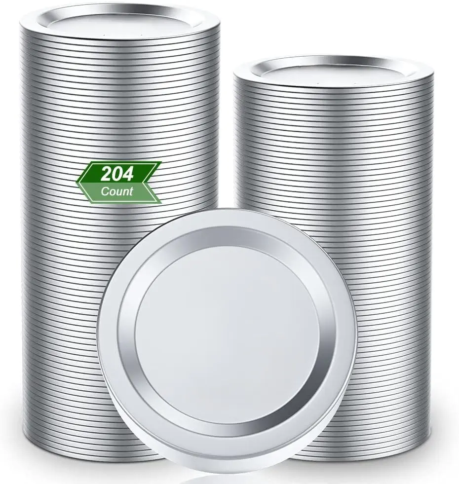 204pcs Regular Mouth Canning Lids, Canning Jar Lids for Ball, Kerr Jars, Split-Type Metal Mason Jar Lids for Canning, 100% Fit & Airtight 2.76" (70mm, Silver)