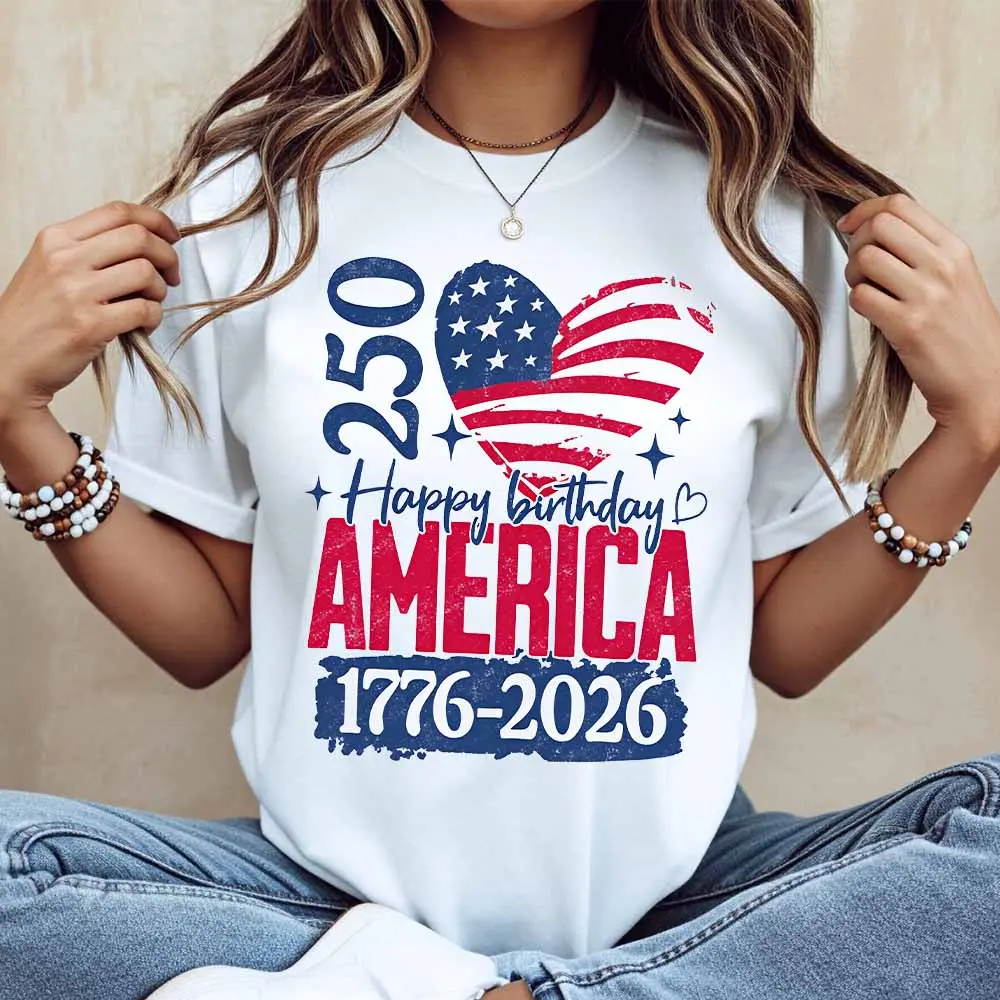 Patriotic 1776-2026 American Flag Graphic T-Shirt, Unisex Casual Streetwear Tee, Breathable Garment for Layering with Leather and Cargo Joggers, Basic, Shortsleeve, Aesthetics