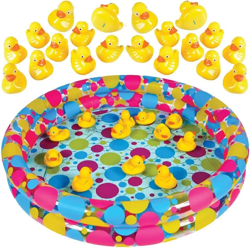 ARTCREATIVITY Unisex Kids’ Pond Matching Game with 3’x6” Inflatable Kiddie Pool, 20 Duckies, Memory Skill-Boosting Pool Toy for Beach Days
