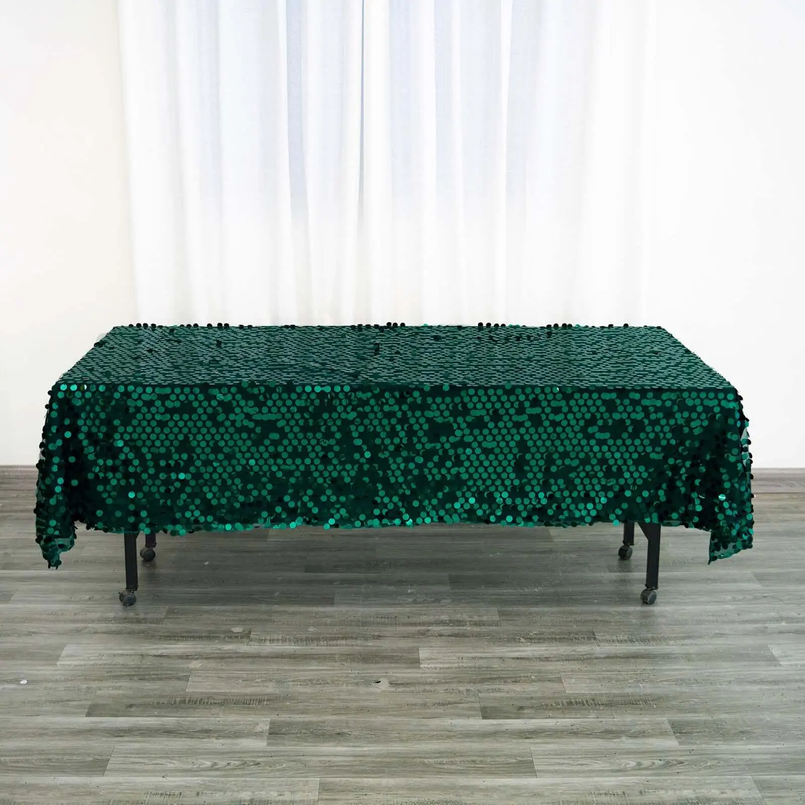 Sequin Rectangle Tablecloth, 60"x102" Hunter Emerald Green with Big Payette Design - Household Kitchen Linen Decor for Happy Birthday, Photo Booths, Display, Ceremony