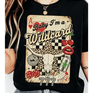 Comfort Colors Trendy Cowgirl T-shirt, Wild Card Collage T-shirt, Western Graphic Quotes Sublimation, Retro Wild West Shirt, Country Retro Cowboy
