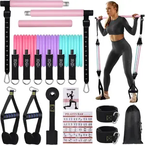 Pilates Bar Kit with 3 Set Resistance Bands, Multifunctional Pilates Workout Eq jjshund